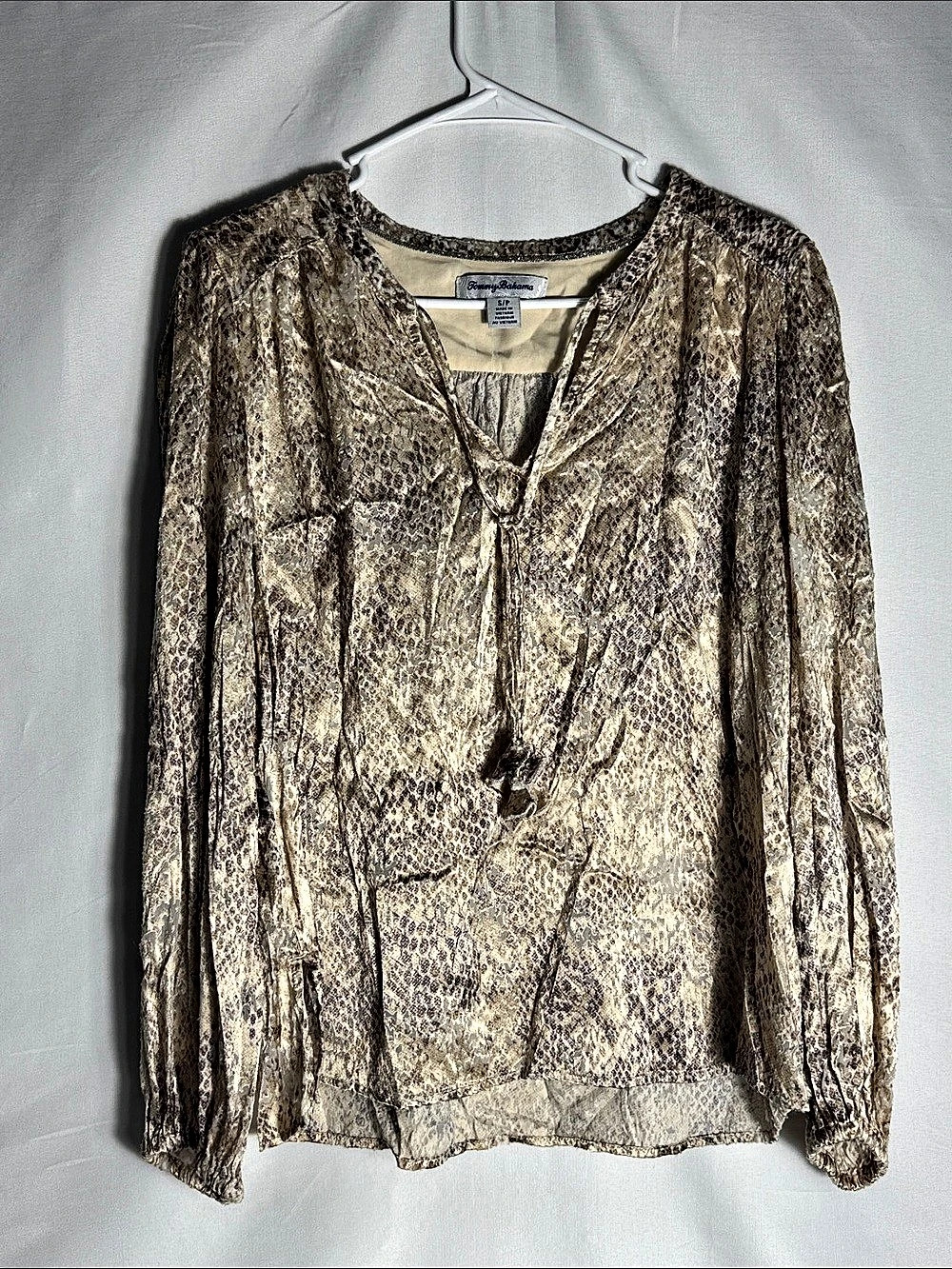 Tommy Bahama Glittering Sea Blouse Snake Print Beige Gold Size Small